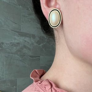 Vintage Pearl and Black Enamel Clip-Ons